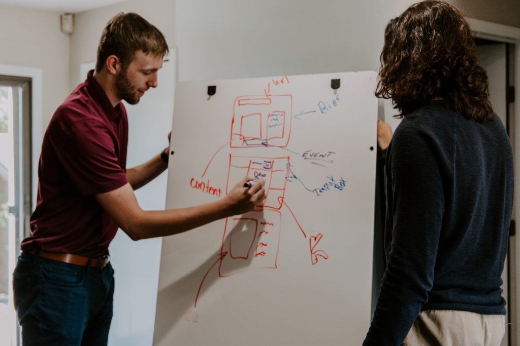 Brainstorming session between a man and woman