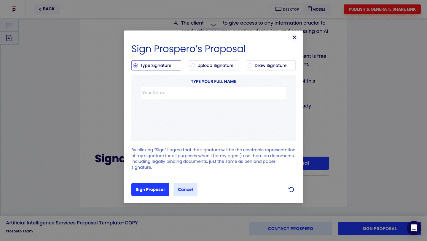 Proposal Software Prospero esignature 