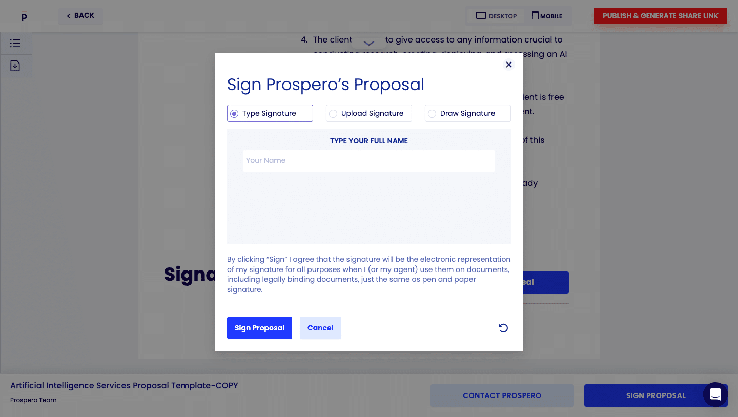 online proposal software e-signature