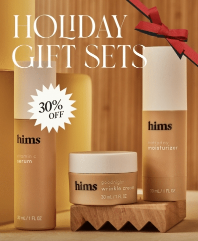 Screenshot of Hims email, offering holiday discounts on self care products