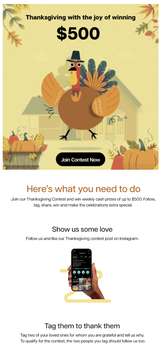Screenshot of email promoting Thanksgiving contest by mobile messaging app Line